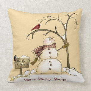 Whimsical Snowman Cardinaal Sleigh Sneeuwboom Kussen