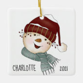 Whimsical Snowman Custom Photo Kerstmis Keramisch Ornament (Voorkant)