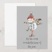 Whimsical Snowman Elf Feestdagenkaart (Voorkant / Achterkant)