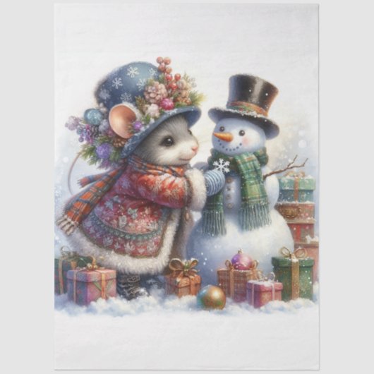 Whimsical Snowman en kerstmuis decoupage Tissuepapier (Voorkant)