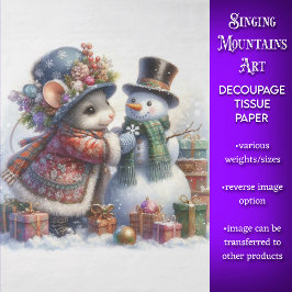 Whimsical Snowman en kerstmuis decoupage Tissuepapier