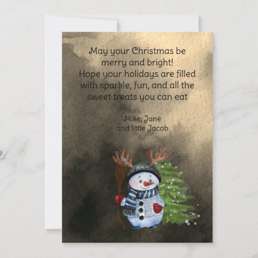 Whimsical Snowman & Forest Friends Vakantie Kaart (Achterkant)