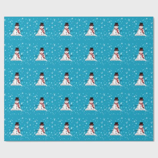 Whimsical Snowman glimlachen met Red Scarf op BLUE Cadeaupapier (Vlak)