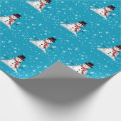 Whimsical Snowman glimlachen met Red Scarf op BLUE Cadeaupapier (Hoek)