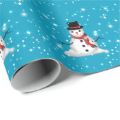 Whimsical Snowman glimlachen met Red Scarf op BLUE Cadeaupapier (Rol Hoek)