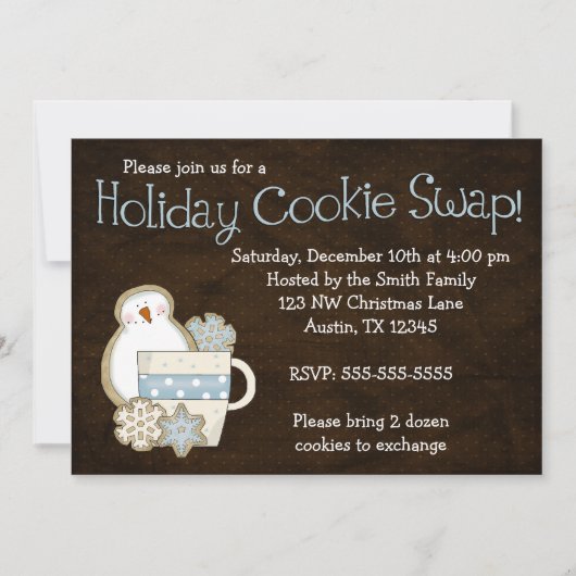 Whimsical Snowman Holiday Cookie Swap-uitnodiginge Kaart (Voorkant)