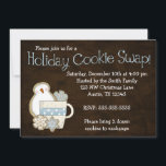 Whimsical Snowman Holiday Cookie Swap-uitnodiginge Kaart<br><div class="desc">Uitnodigingen van de Koekjesuitwisseling van de feestdag. Met een schattig sneeuwkoekje,  sneeuwkoekjes en een koffie-mok op een bruine achtergrond. Een wit,  wit en bruin ontwerp voor uw kerstkoekjeswisselaar! Cookie-illustraties © Scrappin Doodles op www.scrappindoodles.com</div>