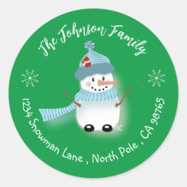 Whimsical Snowman Holiday Green Envelope Seals Ronde Sticker