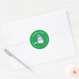 Whimsical Snowman Holiday Green Envelope Seals Ronde Sticker