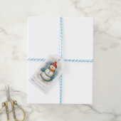 Whimsical Snowman in Oranje gebreide Pet en sjaal Cadeaulabel (Met Touw)