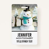 Whimsical Snowman in Winter Kerstmis Scene Badge (Achterkant)
