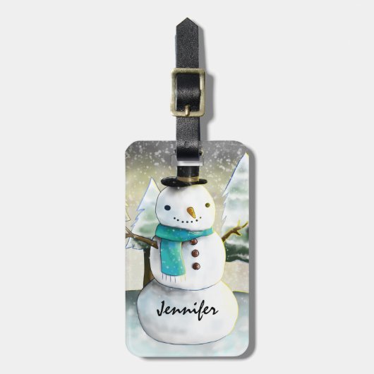 Whimsical Snowman in Winter Kerstmis Scene Bagagelabel (Voorkant verticaal)