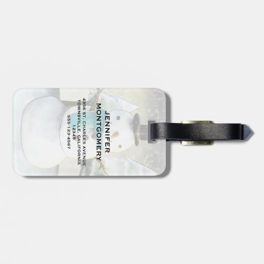 Whimsical Snowman in Winter Kerstmis Scene Bagagelabel (Achterkant horizontaal)