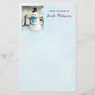 Whimsical Snowman in Winter Kerstmis Scene Briefpapier