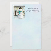 Whimsical Snowman in Winter Kerstmis Scene Briefpapier (Voorkant / Achterkant)