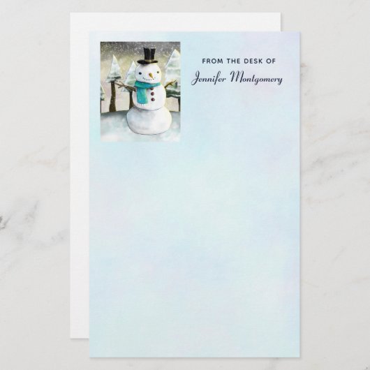 Whimsical Snowman in Winter Kerstmis Scene Briefpapier (Voorkant / Achterkant)