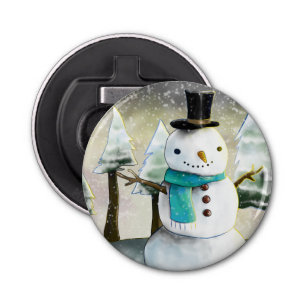 Whimsical Snowman in Winter Kerstmis Scene Button Flesopener