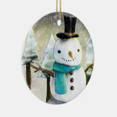 Whimsical Snowman in Winter Kerstmis Scene Keramisch Ornament (Rechts)