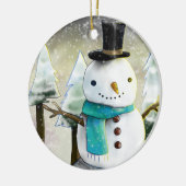 Whimsical Snowman in Winter Kerstmis Scene Keramisch Ornament (Links)