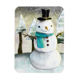 Whimsical Snowman in Winter Kerstmis Scene Magneet