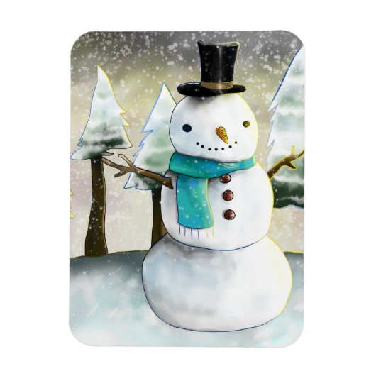 Whimsical Snowman in Winter Kerstmis Scene Magneet (Verticaal)