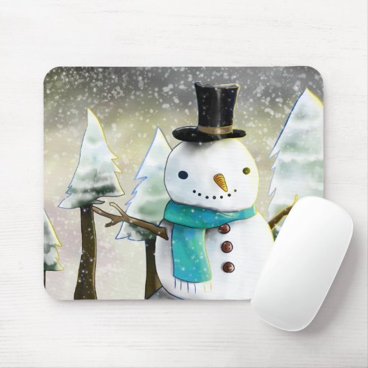 Whimsical Snowman in Winter Kerstmis Scene Muismat (Met muis)