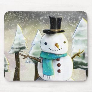Whimsical Snowman in Winter Kerstmis Scene Muismat