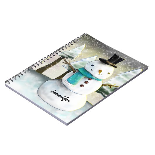 Whimsical Snowman in Winter Kerstmis Scene Notitieboek (Linkerzijde)