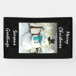 Whimsical Snowman in Winter Kerstmis Scene Spandoek