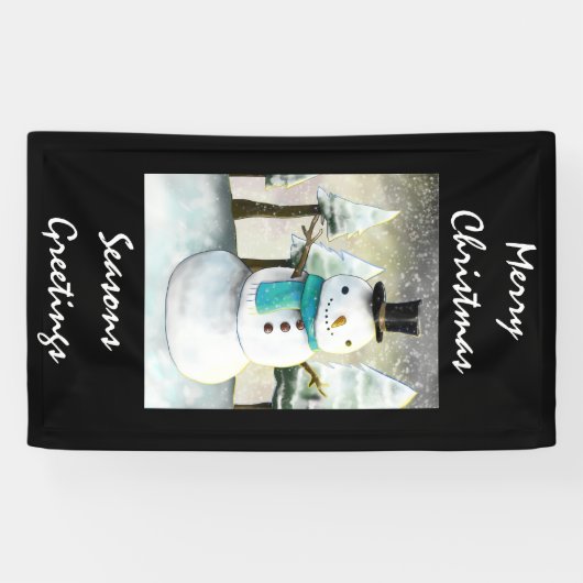 Whimsical Snowman in Winter Kerstmis Scene Spandoek (Horizontaal)