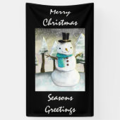 Whimsical Snowman in Winter Kerstmis Scene Spandoek (Verticaal)