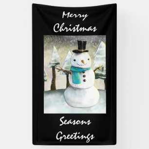 Whimsical Snowman in Winter Kerstmis Scene Spandoek