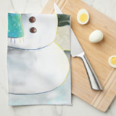 Whimsical Snowman in Winter Kerstmis Scene Theedoek (Quarter Fold)