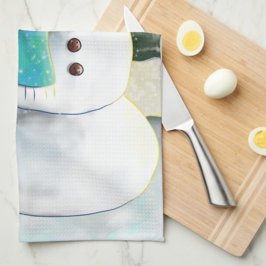 Whimsical Snowman in Winter Kerstmis Scene Theedoek (Quarter Fold)