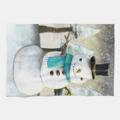 Whimsical Snowman in Winter Kerstmis Scene Theedoek (Horizontaal)