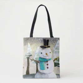 Whimsical Snowman in Winter Kerstmis Scene Tote Bag