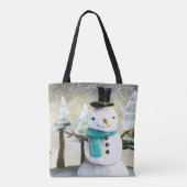 Whimsical Snowman in Winter Kerstmis Scene Tote Bag (Achterkant)