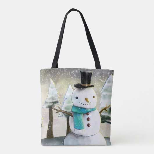 Whimsical Snowman in Winter Kerstmis Scene Tote Bag (Achterkant)