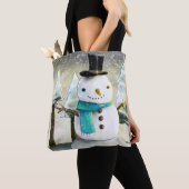 Whimsical Snowman in Winter Kerstmis Scene Tote Bag (Dichtbij)