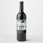 Whimsical Snowman in Winter Kerstmis Scene Wijn Etiket (Voorkant)