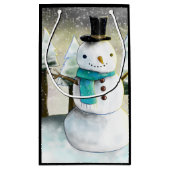 Whimsical Snowman in Winter Kersttekening Klein Cadeauzakje (Achterkant)