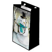 Whimsical Snowman in Winter Kersttekening Klein Cadeauzakje (Achterkant Gekanteld)