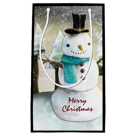 Whimsical Snowman in Winter Kersttekening Klein Cadeauzakje (Voorkant)