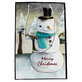 Whimsical Snowman in Winter Kersttekening Medium Cadeauzakje