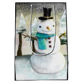 Whimsical Snowman in Winter Kersttekening Medium Cadeauzakje (Achterkant)