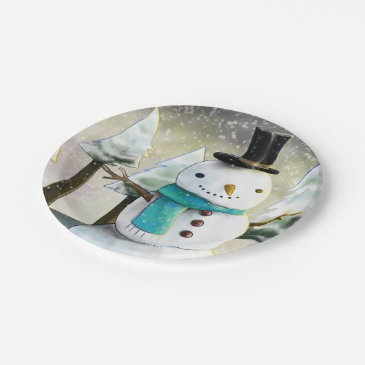 Whimsical Snowman in Winter Kersttekening Papieren Bordje (Gekanteld)