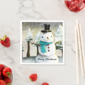 Whimsical Snowman in Winter Kersttekening Servet (Insitu)