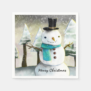 Whimsical Snowman in Winter Kersttekening Servet