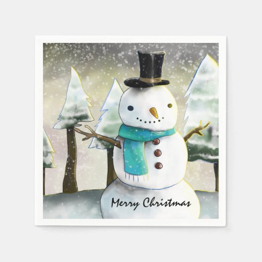 Whimsical Snowman in Winter Kersttekening Servet (Voorkant)