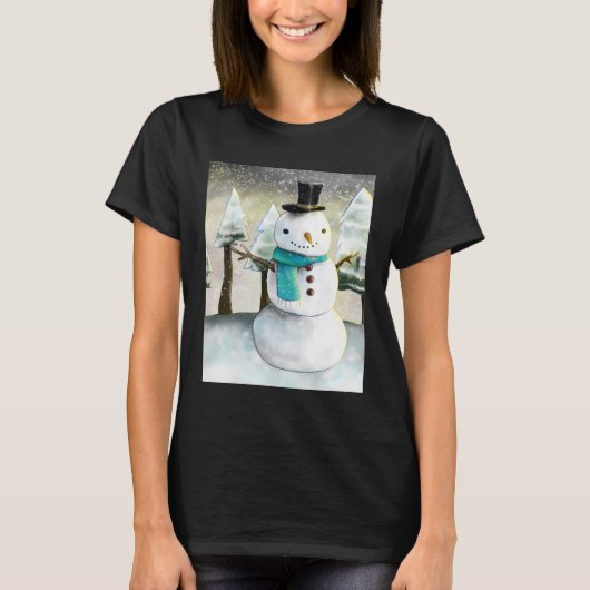 Whimsical Snowman in Winter Kersttekening T-shirt (Voorkant)